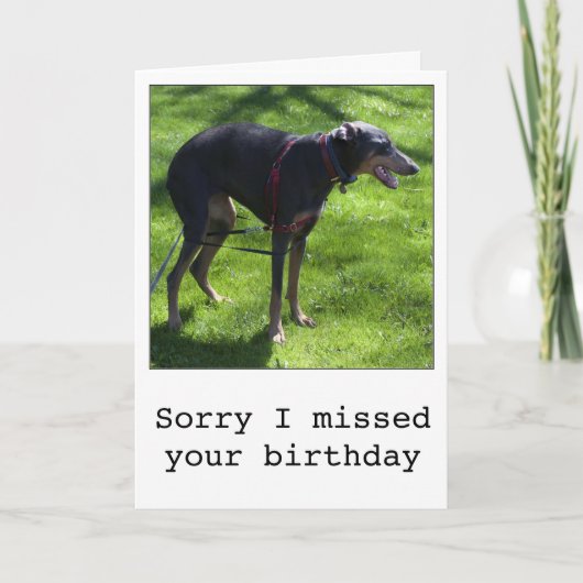 おもしろい遅れた誕生日の犬のグリーティングカード カード (正面)
