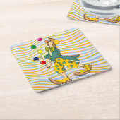 おもしろい遊ピエロのカラフル球 スクエアペーパーコースター (アングル)