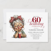 おもしろい還暦パーティーの招待状　老婦人デザイン 招待状 (正面)