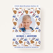 おもしろい野球カスタムスポーツモダンフォトチャイルドID バッジ (正面)