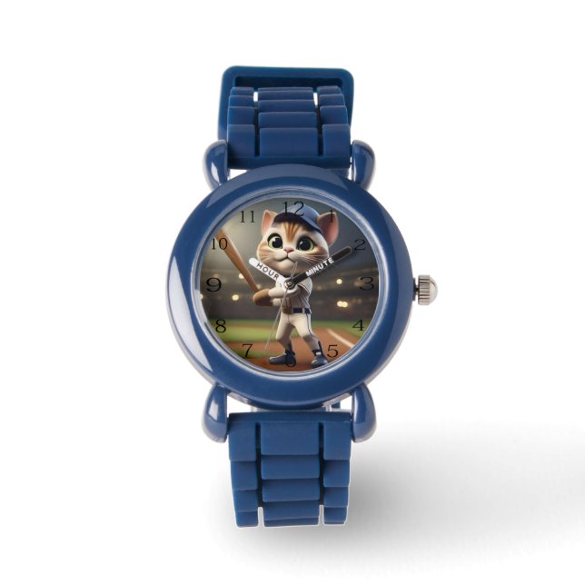 おもしろい野球猫 腕時計 (正面)