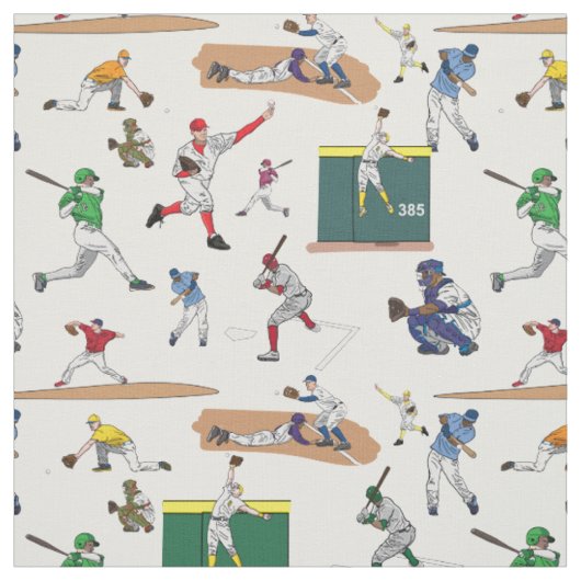 おもしろい野球選手のイラストパターン ファブリック (見本)