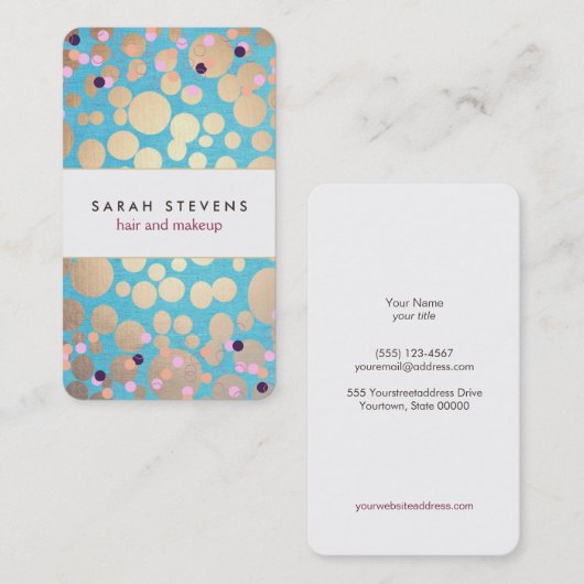 おもしろい金ゴールドの円とカラフル紙吹雪のパターン 名刺 (正面/裏面)