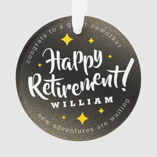 おもしろい金ゴールドグリッタースターズリタイアニューアドベンチャーズ オーナメント (正面)