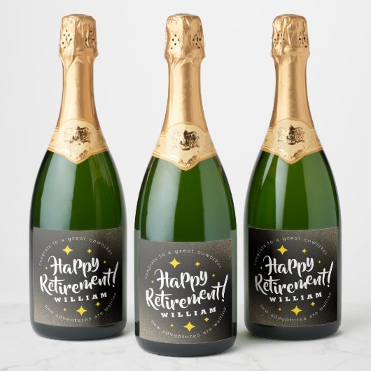 おもしろい金ゴールドグリッタースターズリタイアニューアドベンチャーズ スパークリングワインラベル (ボトル)