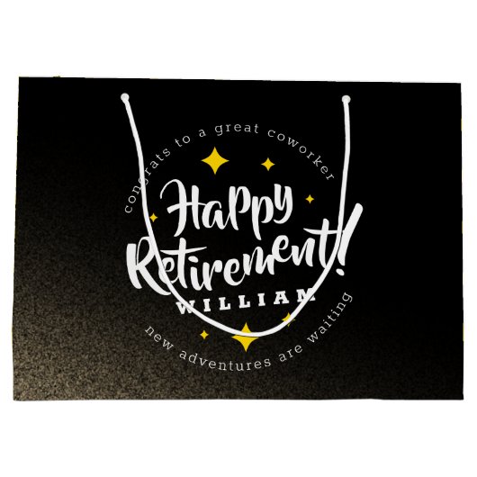 おもしろい金ゴールドグリッタースターズリタイアニューアドベンチャーズ ラージペーパーバッグ (裏面)