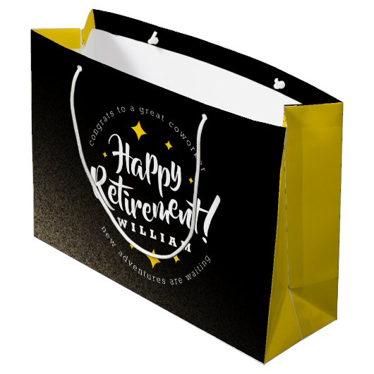 おもしろい金ゴールドグリッタースターズリタイアニューアドベンチャーズ ラージペーパーバッグ (裏面アングル)