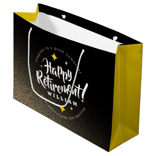 おもしろい金ゴールドグリッタースターズリタイアニューアドベンチャーズ ラージペーパーバッグ (正面アングル)