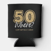 おもしろい金ゴールドグリッター50ここでブラック50誕生日 缶クーラー (正面)