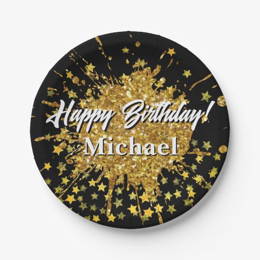 おもしろい金ゴールドスパークルグリッターグラフィティ絵を描ドリップスター ペーパープレート (正面)