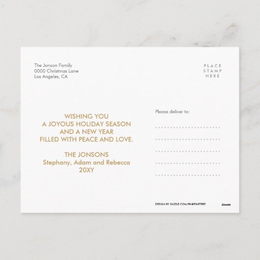 おもしろい金ゴールドハッピーホリデー写真はがきモダン シーズンポストカード (裏面)