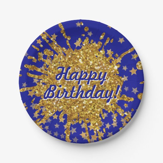 おもしろい金ゴールドピンク輝くグリッターグラフィティ絵を描スター ペーパープレート (正面)