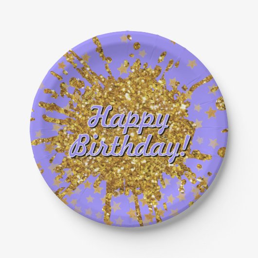 おもしろい金ゴールドピンク輝くグリッターグラフィティ絵を描スター ペーパープレート (正面)