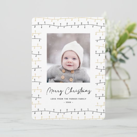 おもしろい金ゴールドブラッククリスマスオーナメントシンプルホワイト シーズンカード (スタンド正面)