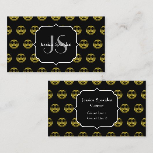 おもしろい金ゴールドブラックスマイリー水玉模様パターンモノグラム 名刺 (正面/裏面)