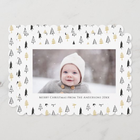 おもしろい金ゴールドブラックパインツリーミニマリストクリスマス シーズンカード (正面/裏面)