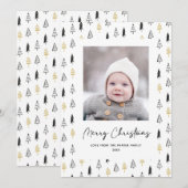 おもしろい金ゴールドブラックパインツリーミニマリストクリスマス シーズンカード (正面/裏面)