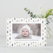 おもしろい金ゴールドブラックパインツリーミニマリストクリスマス シーズンカード (スタンド正面)