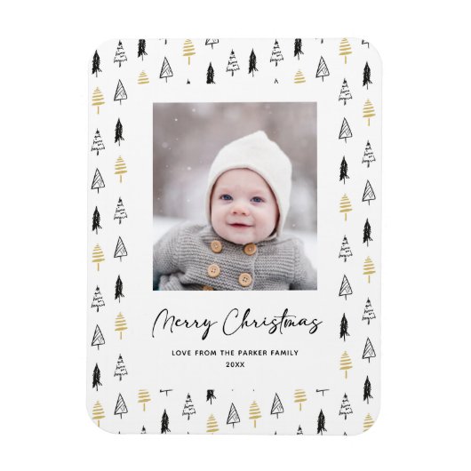 おもしろい金ゴールドブラックパインツリーミニマリストクリスマス マグネット (縦)