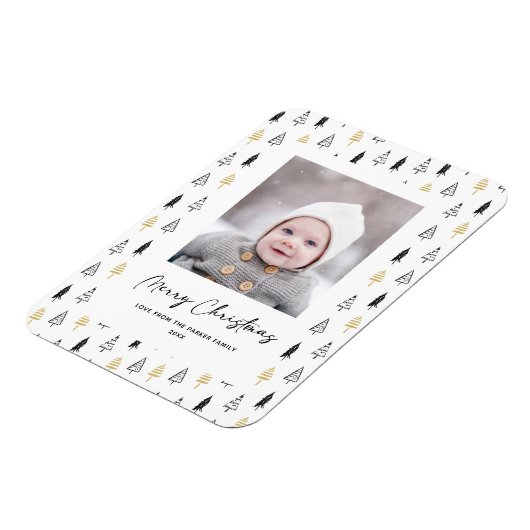 おもしろい金ゴールドブラックパインツリーミニマリストクリスマス マグネット (左側)