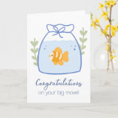 おもしろい金魚おめでとう新しいホームニュージョブ カード (黄色い花)