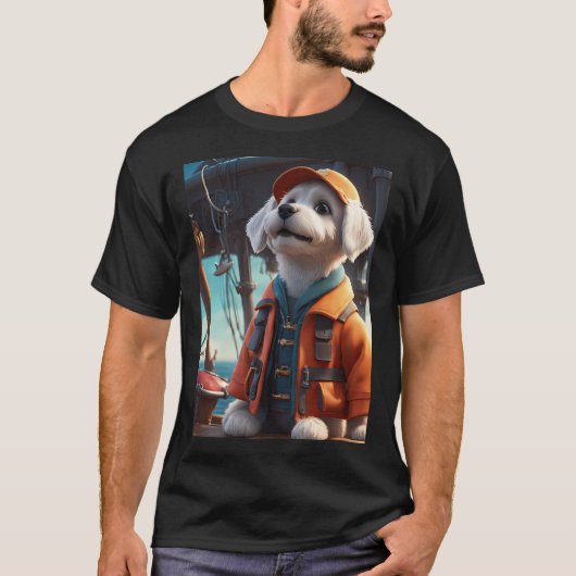 おもしろい釣り、アメリカ国旗を持つ漁師 Tシャツ (正面)