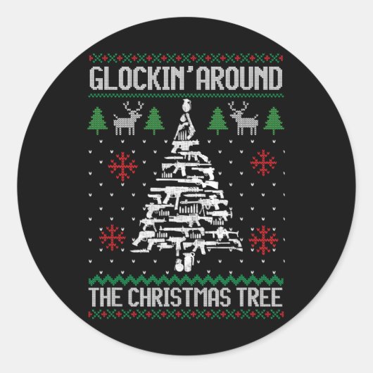 おもしろい銃の醜いクリスマス銃の愛好家のための男性の女性 ラウンドシール (正面)