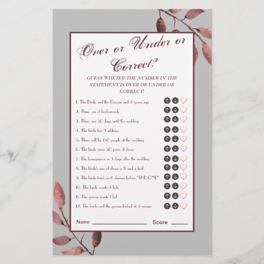 おもしろい錆ピンク赤面フローラブライダルシャワーゲーム (正面)