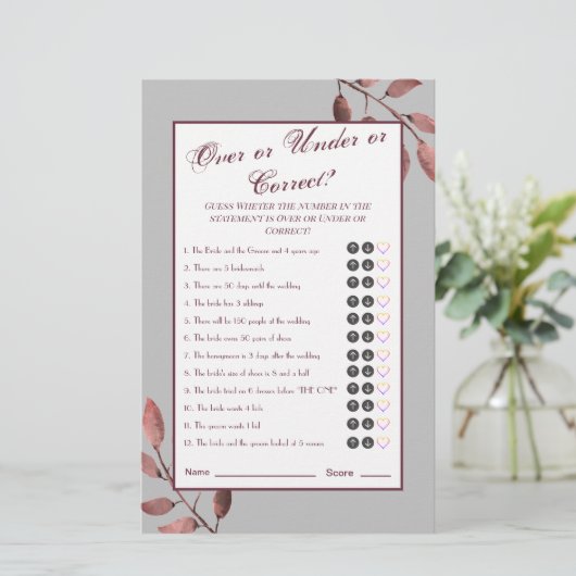 おもしろい錆ピンク赤面フローラブライダルシャワーゲーム (スタンド正面)