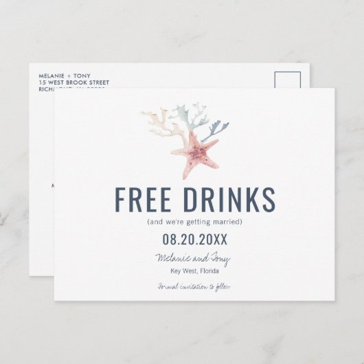 おもしろい鍵西ビーチ結婚式日付の保存 案内ポストカード (正面/裏面)