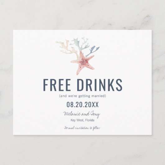 おもしろい鍵西ビーチ結婚式日付の保存 案内ポストカード (正面)