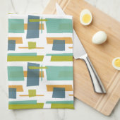 おもしろい長方形パターングリーンオレンジブルーレトロ キッチンタオル (四つ折り)