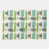 おもしろい長方形パターングリーンオレンジブルーレトロ キッチンタオル (横)