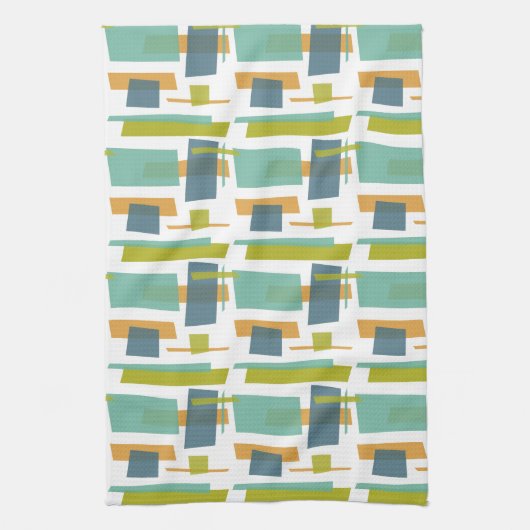 おもしろい長方形パターングリーンオレンジブルーレトロ キッチンタオル (縦)