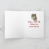 おもしろい間抜けの水色オオカミのクリスマスユーモア シーズンカード (内部)