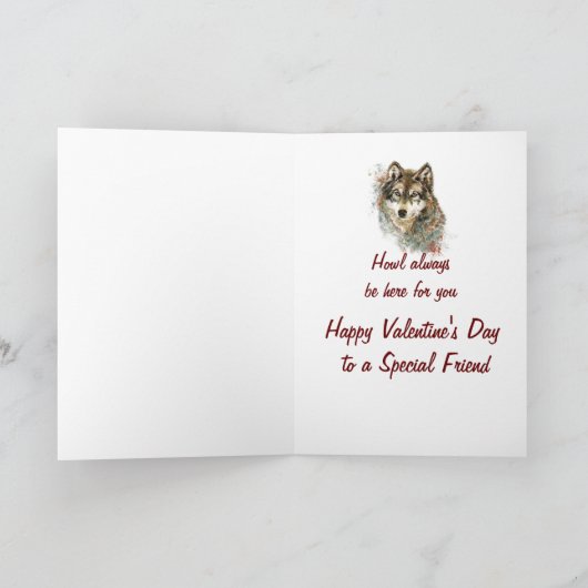 おもしろい間抜けウォーターカラーウルフバレンタインフレンドユーモア シーズンカード (内部)