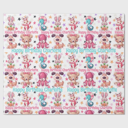 おもしろい間抜けガールの誕生日追加の名前squidバニードッグ ラッピングペーパー (フラット)