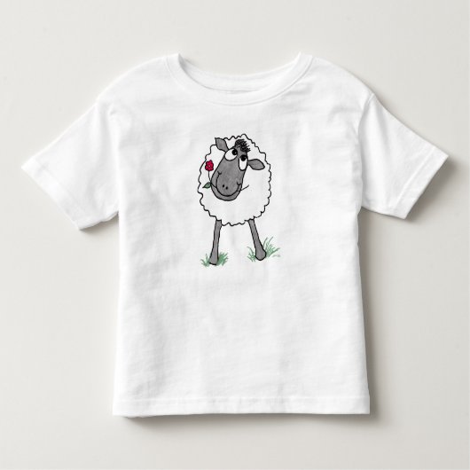 おもしろい間抜けヒツジと花、幼児のTシャツ トドラーTシャツ (正面)