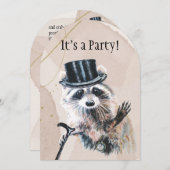 おもしろい間抜けフォーマル服飾ラクーン動物誕生日 招待状 (正面/裏面)