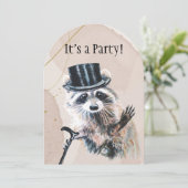 おもしろい間抜けフォーマル服飾ラクーン動物誕生日 招待状 (スタンド正面)