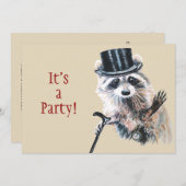 おもしろい間抜けフォーマル服飾ラクーン動物誕生日 招待状 (正面/裏面)