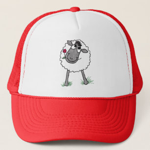 おもしろい間抜け羊と花、赤いトラック帽 キャップ