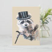 おもしろい間抜け装フォーマル装ラクーン動物パーティー 招待状 (スタンド正面)