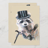 おもしろい間抜け装フォーマル装ラクーン動物パーティー 招待状 (正面/裏面)