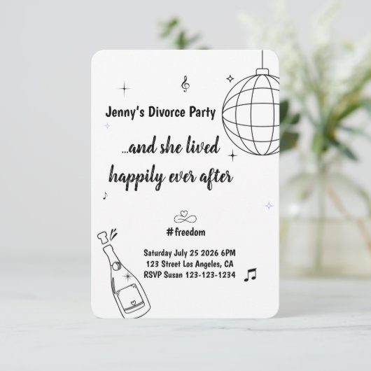 おもしろい離婚パーティーの招待状 RSVP 近代的な自由 (スタンド正面)