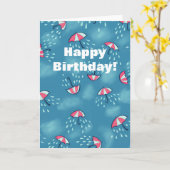 おもしろい雨マンガ傘パターン誕生日 カード (黄色い花)