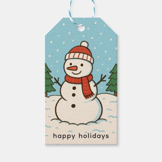 おもしろい雪だるまかわいいクリスマス ギフトタグ (正面)