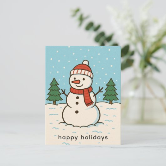 おもしろい雪だるまかわいいクリスマス シーズンポストカード (スタンド正面)