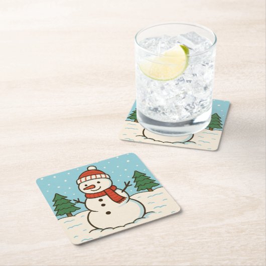 おもしろい雪だるまかわいいクリスマス スクエアペーパーコースター (インサイチュ)