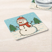 おもしろい雪だるまかわいいクリスマス スクエアペーパーコースター (アングル)